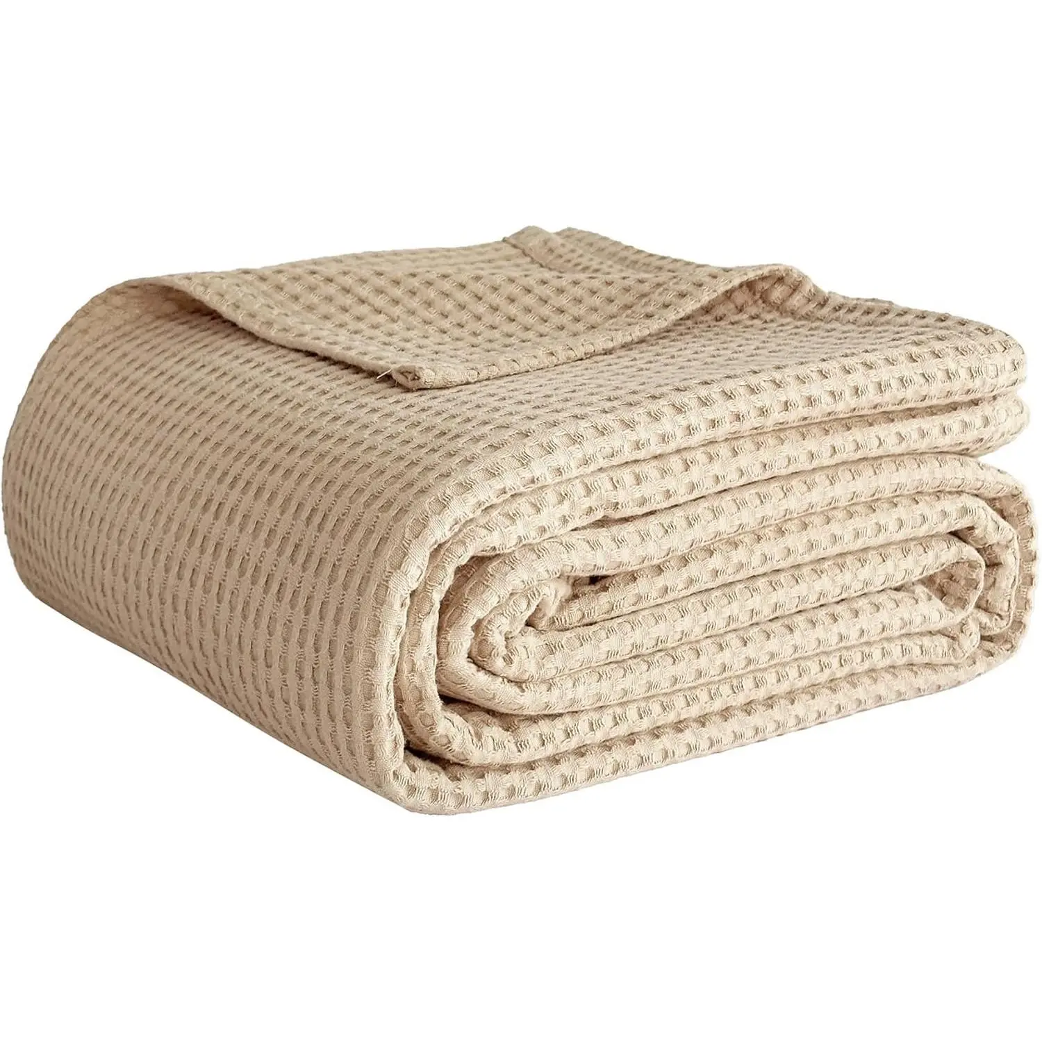 100% Cotton Waffle Weave Throw Blanket, Soft Lightweight Breathable for Bed Couch Home All-Season Use (Beige, 40"x50")