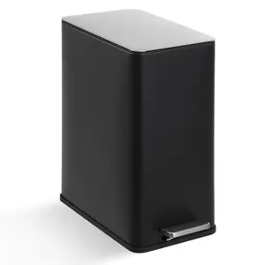 Garvee Step-on Rectangular 4 Gallon Stainless Steel Waste Bin with Soft-Close Lid and Removable Plastic Inner Buckets - Narrow Design for Efficient Space Use