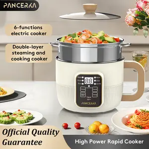 PANCERKA Hot Pot Electric With Steamer,54.1oz Portable Mini Travel Cooker, WithReservation Function, Multifunctional Non-Stick Electric Skillet For Stir Fry, Stew, Steam,Perfect For Ramen Noodles, Pasta, Egg, Soup,EOatmeal, Rice