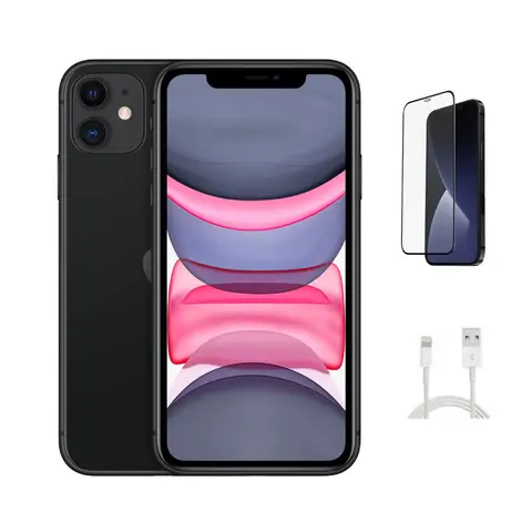 Refurbished iPhone 11(Unlocked)-Acceptable Condition with Tempered Glass Screen Protector & 1 Year Warranty  A2111