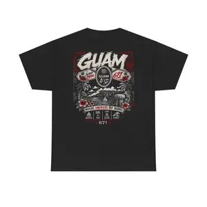 Men's Guam Vintage Ribbed Knit Relaxed Fit Surf T-Shirt - Retro Tropical Print Island Graphic Tee