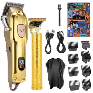 LQT Gold Professional Hair Clipper Set, LED Display，Trimmers for men，barber equipment kit 8 Guide Combs Included, Haircut Cape, Hair Cutting Kit, Hair Trimmer Tool