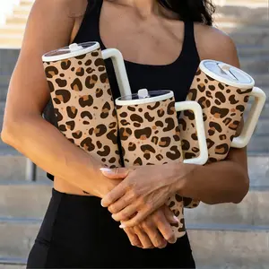 40oz Aesthetic Leopard Print Tumbler with Handle. Vacuum Insulated Portable Thermal Cup Travel Mug Keeps Cold 24H & Hot 12H. Perfect for Women & Girls. Your Must-Have Hydration Cup for the Gym, Office & Travel!