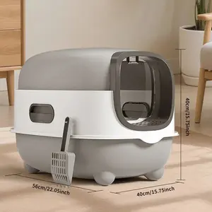 Classic Grey Cat Litter Box - Large Space, Simple, Practical, Cost-Effective Pet Litter Box Choice