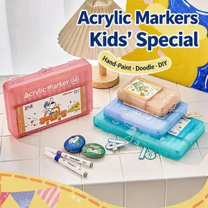 Set Includes 48/36/24/12 Color Acrylic Markers, Soft Tips, Suitable for DIY, Layering, Transparent Printing, Washable, High Coverage, Ideal for Students