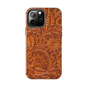 Western Tooled Leather Floral Aesthetic Case for iPhone 17-7 Pro Max Plus & Samsung Galaxy S25-S21 Ultra Plus - Rustic Cowboy Style Phone Cover