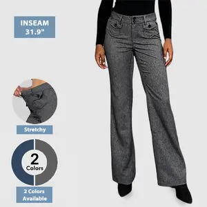 Flamingals Solid Flap Pocket Button Up Mid Rise Straight Leg Pants