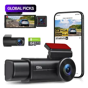 4K Front + 1080P Interior + 1080P Rear Triple Dash Cam, 3-Inch IPS Screen, Compact Design, Night Vision, Loop Recording, G-Sensor, Parking Mode (Hardwire Kit Required), 64GB Card Included, WiFi Dashcam #GLOBAL PICKS