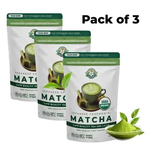 Organic Ceremonial Matcha Powder Pack of 3  | Japanese First Harvest Matcha Green Tea Powder  | Premium USDA Organic Matcha Tea | 100% Pure Stone-Ground Ceremonial Grade Matcha for Latte, Whisk, Starter Kit & Rituals