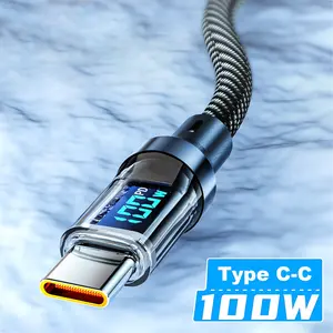 100W Fast Charging Type-C To C Data Cable, Intelligent Digital Display Phone Charging Cable, Wear-Resistant Nylon Braided Durable Data cable USB C for iPhone 17 16 15 & Android