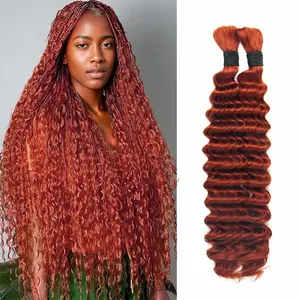 350 Braiding Hair 100g Deep Wave Bulk Human Hair for Braiding 2 Bundle 10A Brazilian Virgin Copper Human Hair Extensions for Boho Braids Wet and Wavy Dark Ginger Braiding Hair