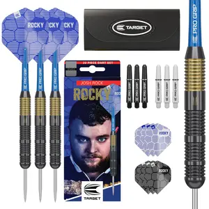 Target Darts Josh Rock Steel Tip Darts, 22G Brass Darts, | Nickel Fixed Point Dart Set, Player Edition Darts with Fixed Black Steel Tips, Professional Darts Accessories & Darts Case