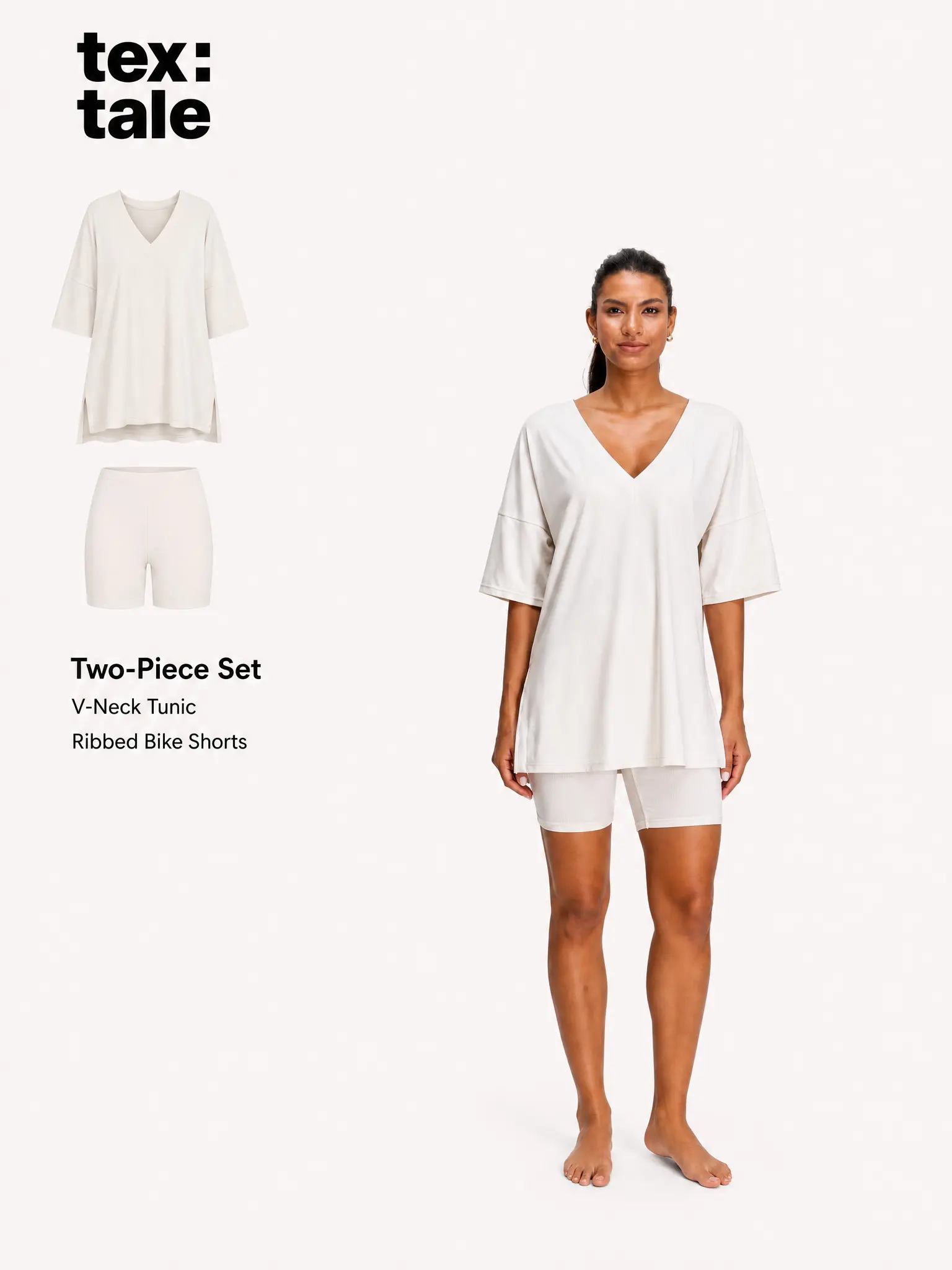 TexTale Women’s Minimalist 2-Piece Loungewear Set, Breathable Cooling V-Neck Off-Shoulder Pajama Outfit with Elastic High Waist, Day, Basic