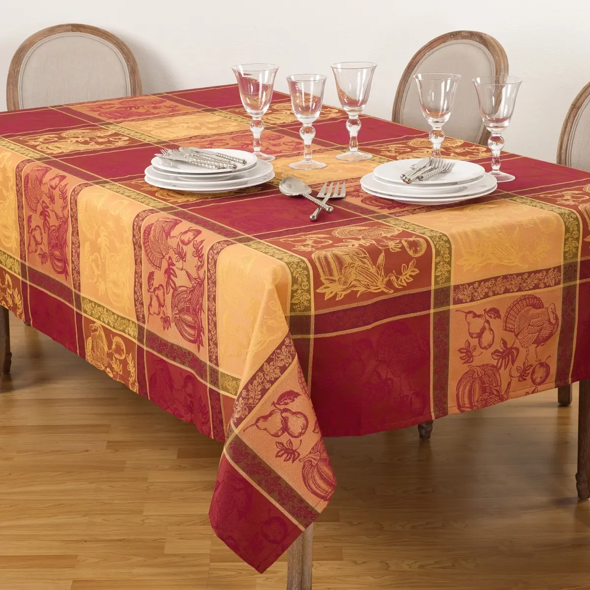 Saro Lifestyle 6702.M72120B 1-Piece Thanksgiving Holiday Theme Tablecloth, 72x120 in. Rectangle Plaid Jacquard Weave, 53% Poly-Cotton Mix Dining Room Table Linen, Machine Washable Household Textile, Thanksgiving Meal
