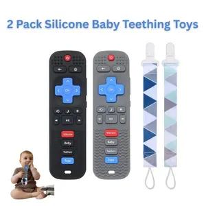 2 Pack Silicone Baby Teething Toys – Remote Control Shape Teether for 6-12 Month Babies, BPA Free, Soft Textured Chew Toys for Teething Relief & Gum Soothing