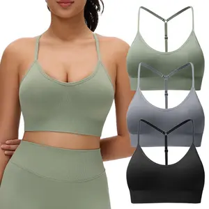 Women's Adjustable Y-Back Seamless Sports Bra with Removable Pads - Soft Support for Yoga, Gym Wear