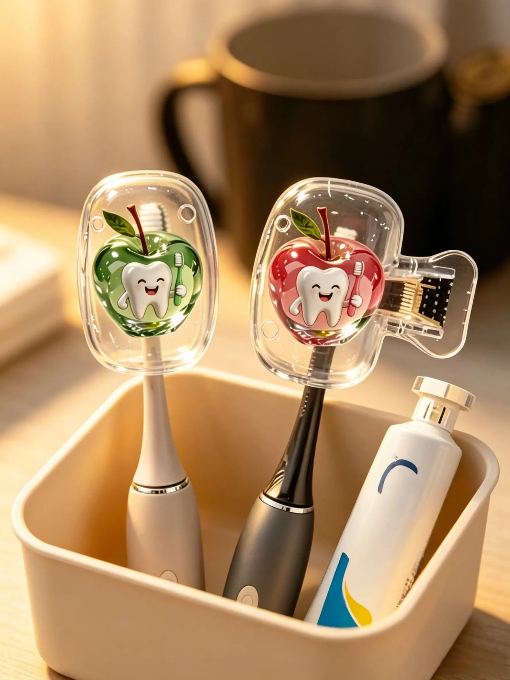 2pcs Apple Smiley Face Toothbrush Covers, Cute Playful Patterns, Compact Portable Design, Covered Toothbrush Holder, Ideal for Home Travel Business Trips, Toothbrush Holders With Cover, Toothbrush Protector