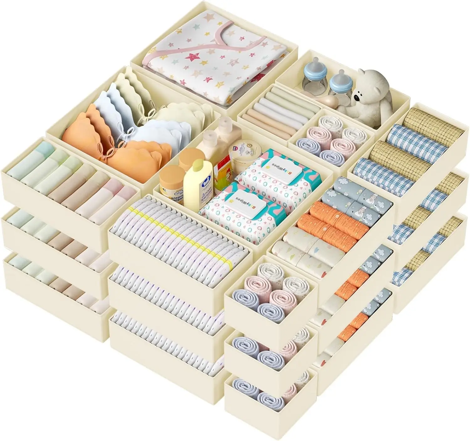 Drawer Organizer Clothes Storage - 18 Pack Baby Dresser Organizer for Nursery, Foldable Closet Drawer Organizer Bins for Bedroom Organization, Fabric Storage Dividers for Socks, Underwears, Bras