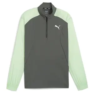 PUMA Mens Fit Woven Collared Long Sleeve Quarter Zip Shirt Casual Tops Casual - Green, Grey