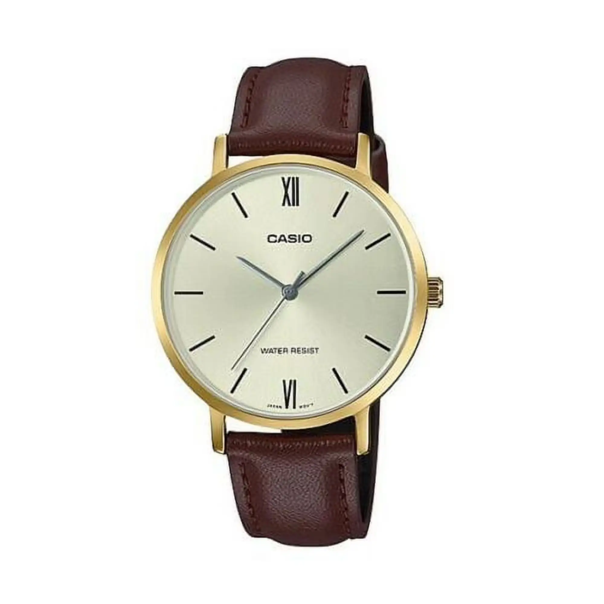 Casio Women’s Brown Leather Strap Analog Watch with Gold Case - LTP-VT01GL-9BUDF