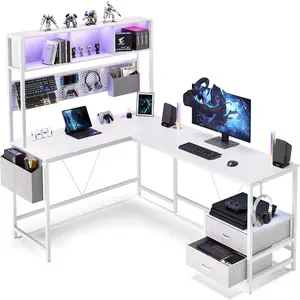 67 Inch L-Shaped Gaming Desk, Reversible Corner Computer Workstation with Pegboard Drawers Hutch, Built-in RGB Lights and Power Outlets, Large Storage Desk for Home Office and Gaming Use