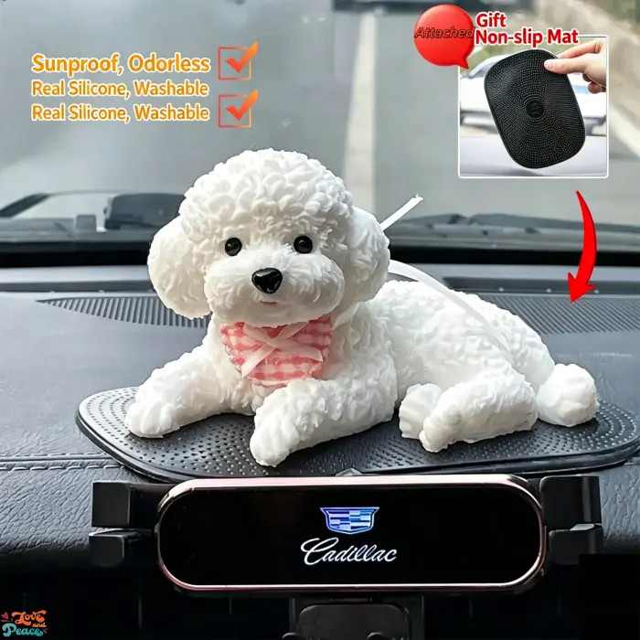 Cute Silicone Puppy Car Dashboard Ornament, Sun-Proof Odor-Free Reusable Washable Vehicle Interior Decoration, Universal Fit All Cars With Non-Slip Mat, Durable Low Maintenance Car Accessory, Ideal Gift for Father’s Day, Birthday, Christmas, Thanksgiving,