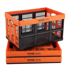 VEVOR Plastic Collapsible Storage Basket,  45L 3 Packs, Folding Stackable Storage Containers/Bins with Handles, Large Heavy Duty Containers for Clothes, Toys, Books, Snack, Shoes and Grocery Organizing Box Organiser