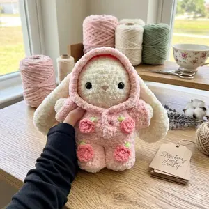 Crochet Bunny Plushie – Cute Rabbit with Strawberry Hoodie Gift Idea