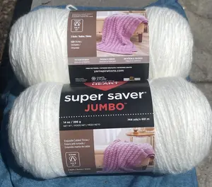 Heart Super Saver Jumbo Yarn - 1 Roll Soft White 744 Yards 14 Oz 396g for Knitting & Crochet Projects