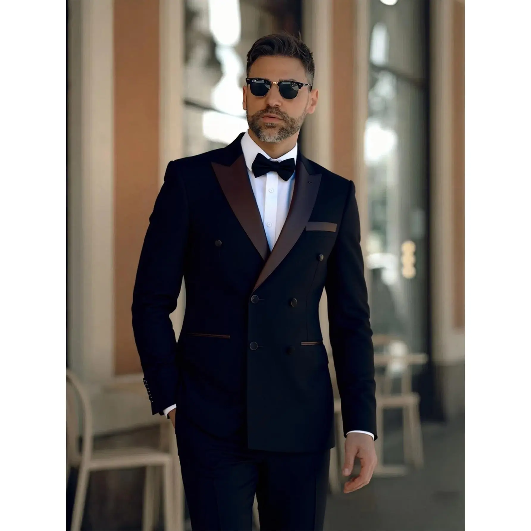 Men's Tuxedo, Classic Double-Breasted 2-Piece Set in Solid Black, Versatile Formal Wear with Jacket & Straight-Leg Pants, Men's Outfit Sets, Suit, Fitted, Wedding