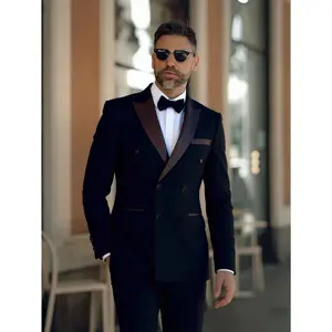 Men's Black Double-Breasted 2-Piece Suit Set - Simple Design Blazer & Pants  Classic & Versatile
