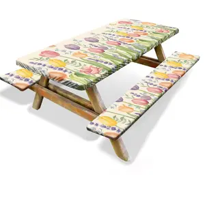 Spring Summer Fitted Picnic Table and Bench Cover Set, 3 Piece 6ft Waterproof Tablecloth with Elastic Edge, Botanical Wipeable Table Protector for Outdoor Camping Patio RV Park BBQ