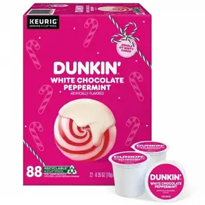 Dunkin' White Chocolate Peppermint Coffee, K-Cup Pods, Medium Roast, 22/Box, 4 Boxes/Carton