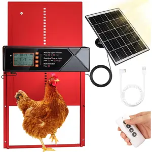 Automatic Chicken Coop Door Solar , 4 Modes Automatic Chicken Door with r & Light Sensor, 7W Solar  Panel,   Alloy Chicken Door with LED Screen (Red)