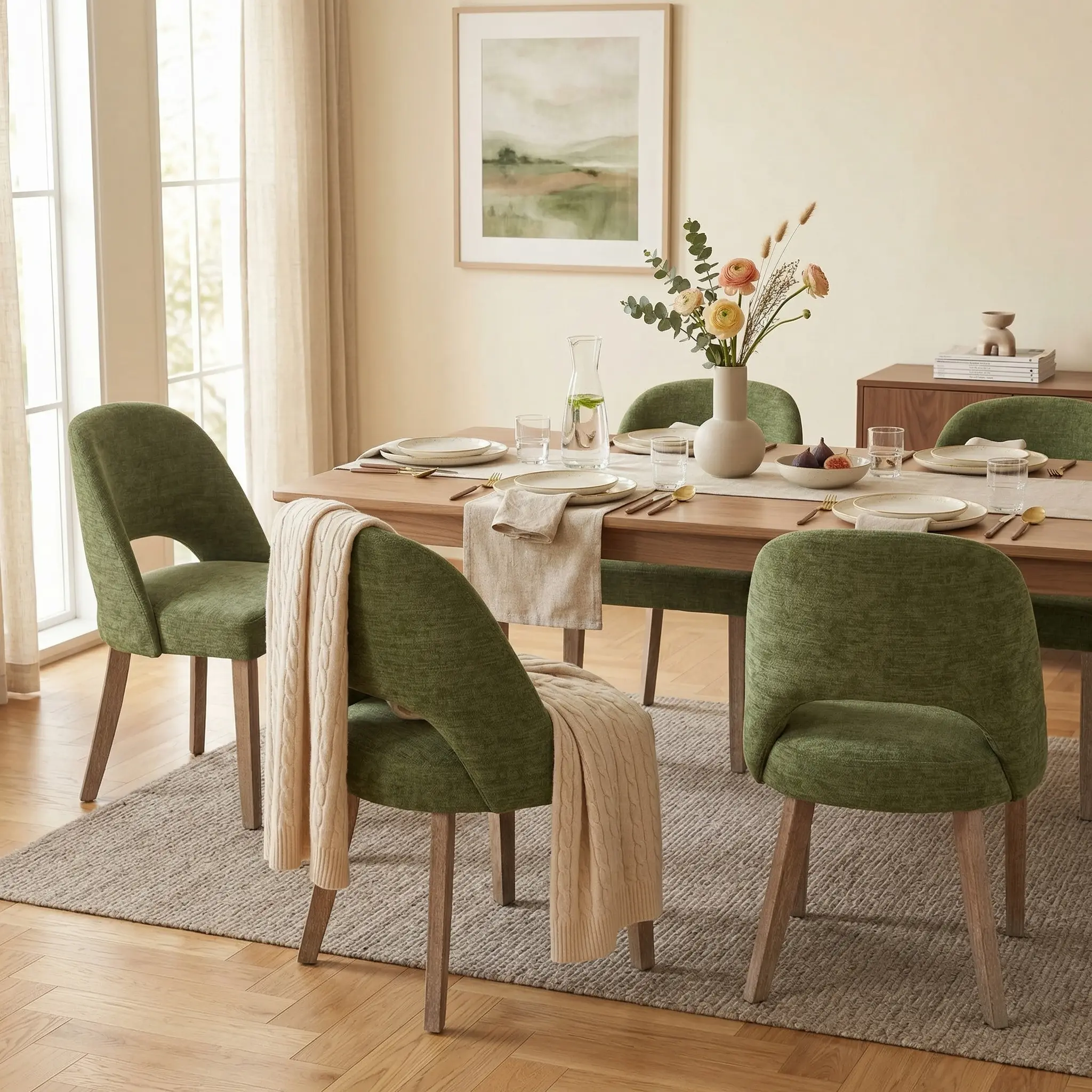 【Set of 6】ABCASA Mid-Century Modern Upholstered Wood Dining Chair, Farmhouse Kitchen Chairs, Comfy Dining Chairs for Kitchen, Dining Room, Small Spaces Dining Table Chairs livingroommakeover