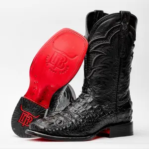 Black Neck Leather Boots - Square Toes