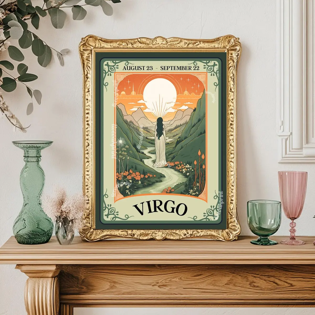 Virgo Zodiac Art Print, Unframed, 5 Sizes (8x12 to 27x40 inch), Astrology Wall Decor, September Birthday Gift, Virgo Tarot Home Decor
