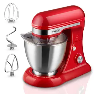 Geek Chef Stainless Steel Electric stand mixer , kitchen mixer food mixer machine 4.8QT 12 Speeds Tilt-head Food Mixer with Dough Hook, Rotary Knob for Home Kitchen Use, Whisk, Beater, Bowl, Wild Red electric food Household Appliances box baker butter