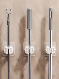 3/6pcs Wall Mounted Mop Holder & 6 Mop Hooks - Multifunctional Storage Clip for Bathroom, Kitchen & Garden Cleaning Accessories - Set, Organiser