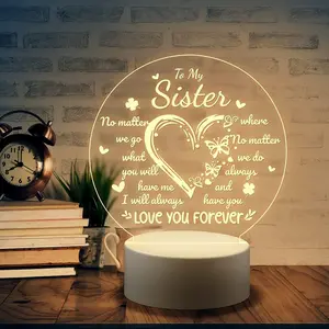 Unique Night Light: The Perfect Sister Gift for Any Occasion with Heart Design and Inspirational Quote Love You Forever Led Lantern Illumination