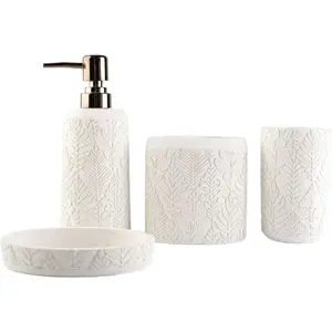 Bathroom Accessories Set,Toothbrush Holder,Farmhouse Decor,4 Pcs Resin Gift Apartment Necessities, Contain Toothbrush Cup,Soap Dispenser & Dish,Tumbler