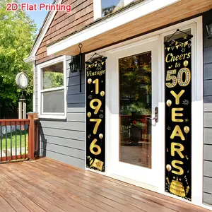 1 Pair 2D FLAT Vintage 1976 Logo Porch Flags, Golden and Black Banners/Cheers 50 Years Logo Anniversary or Birthday Party Decoration, 60*180cm/2*6FT Polyester Hanging Banner Banner/Farmhouse Decoration Indoor and Outdoor Decoration