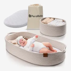 PeraBella Baby Changing Basket for Baby Dresser, Cotton Rope Diaper Changing Basket, Unisex Baby Moses Basket, Changing Table Topper for Dresser- Silky White