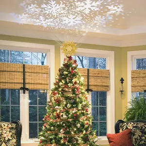 Christmas Tree Topper, 8" Gold Christmas Tree Star with Projector Lights, 6-Pointed Lighted Snow Star Tree Topper, White Snowflake Projection Tree Toppers Christmas Decorations for Xmas Tree