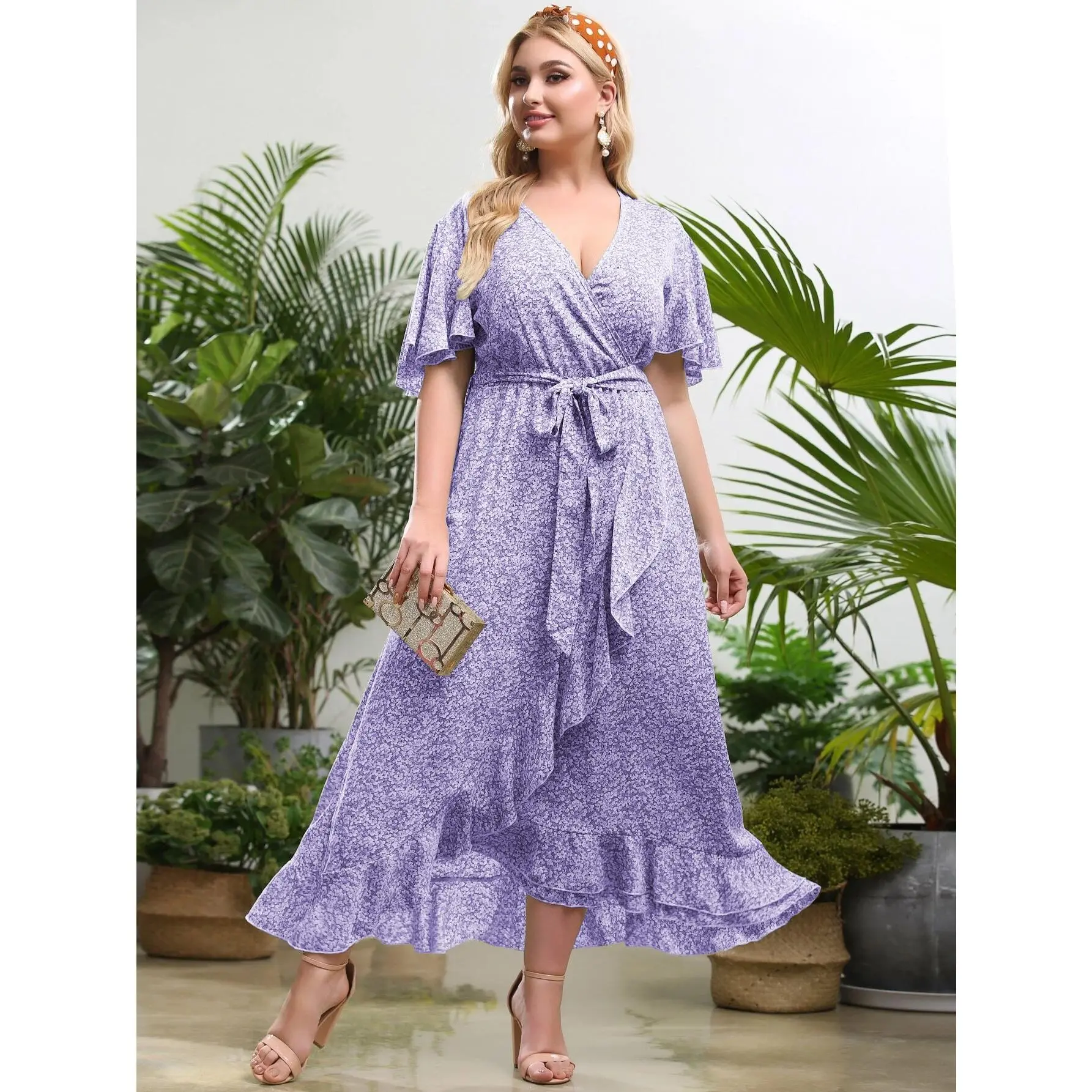 long sleeve mini dress floral Women's 2024 Long Sleeve Mini Short Dress Floral Print Knot Front Lantern Sleeve  Dress at Amazon Women's Clothing store