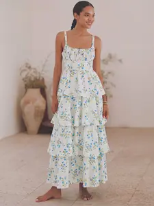 Sleeveless Tie Back Tiered Floral Maxi Dress