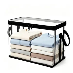 2/4 Pack Heavy-Duty Thick Clear Foldable Storage Bins with Double Zipper Closure, Reinforced Handles, Large Capacity, Dustproof Transparent Design, Space-Saving Organizer for Under Bed, Closet