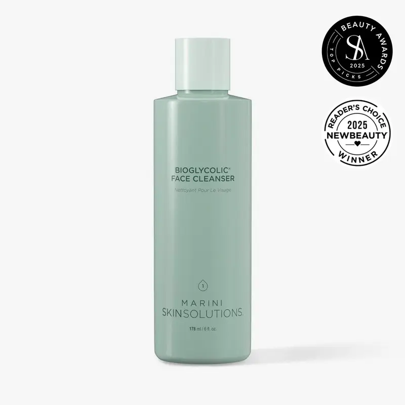 Marini SkinSolutions Glycolic Acid Facial Cleanser - Daily Use AHA Exfoliating Wash for Sensitive Skin, Cleansing Formula with Acid Compound, Dirt Removal Facial Cleansers, Blemishes and Blackheads Fix, Clogged Pores Relief, Radiance & Even Tone Boost