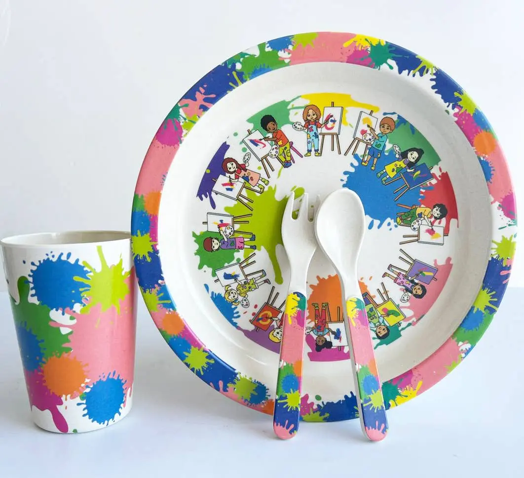 4-piece Bamboo Fiber Dinnerware Gift Set- Art Theme