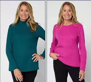 Denim & Co. Essentials Waffle Knit Variety 2-Pack Long Slv Tops